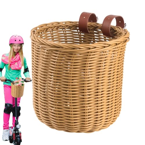 Cesta para bicicletas – Cesta de almacenamiento de imitación ratán de gran formato, gran capacidad trenzado a mano con bandas de PU para viajes camping playa