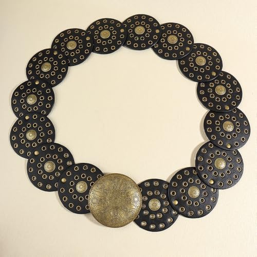 Western-Wide-Disc-Belt for Womens - Boho-Chunky Concho PU-Leather Belt for Dress Jeans2