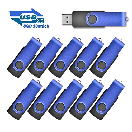 USB Stick 8GB 10 stück Speicherstick Einklappbarer USB 2.0 Transmemory Memory Stick (Blau)