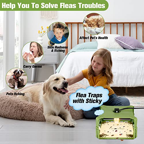 Flea Trap Indoor, Adjustable Sticky Dome Flea Killer Trap Pad Bed Bug Trap With 2 Glue Discs Odorless Non-Toxic Natural Light Bulb Pet Control For Home House Inside, Safe For Children Dog Cat, Green #TOP1