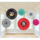 amscan Nifty 50's Theme Party Rock & Roll Printed Fan Decoration (6 Pack), Multi Color, 13 x 11