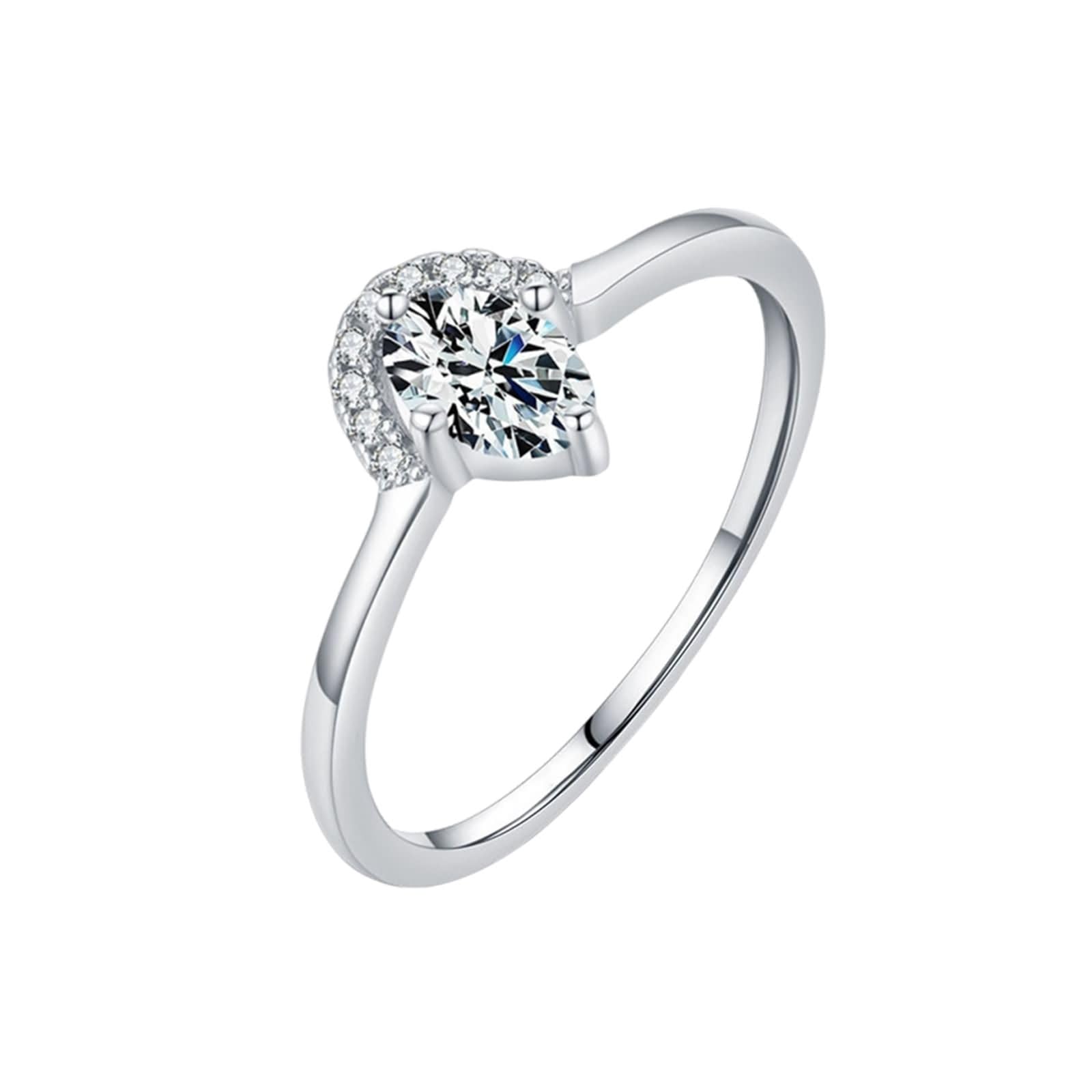 Daesar Anillo para Compromiso Mujer con 3.5x5.5mm Ovalado con Moissanita, Oro Blanco 9K/14K/18K, Anillo Alianzas Plata