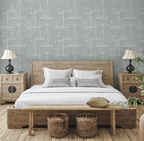 NextWall Yacht Club Coastal Peel and Stick Wallpaper (Gray) NextWall Yacht Club Coastal Peel and Stick Wallpaper (Gray)