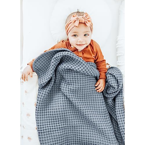 Image of Konssy Waffle Baby Blanket for Boys & Girls, Soft Newborn Swaddle Blanket | Waffle Knit, Cozy Crib Blanket Neutral for Nursery, Stroller & Toddler Bed, Machine Washable, 47 inch x 33 inch(Blue)