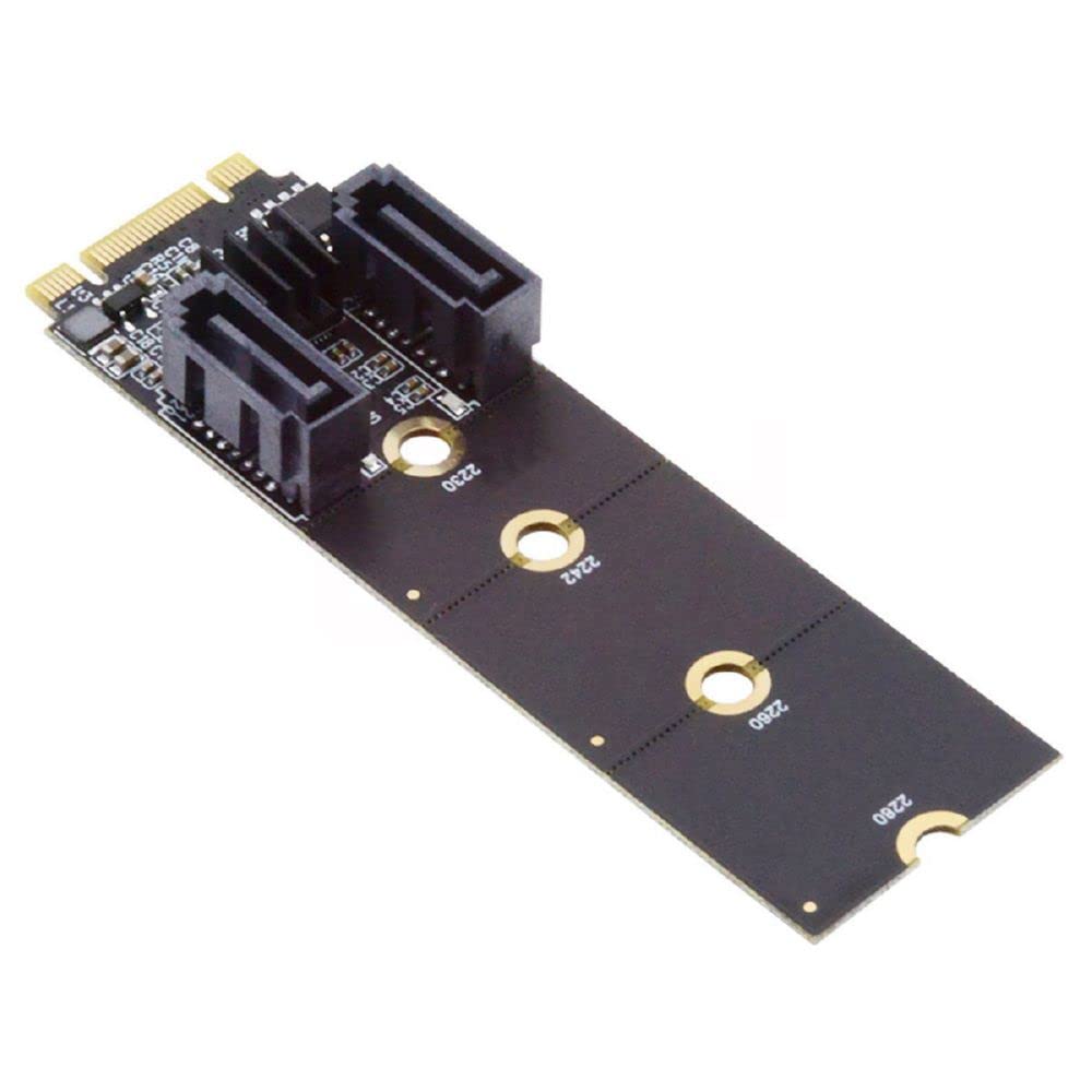 Cablecc PCI Express NGFF Key B+M to SATA 3.0 6Gbps Dual Ports Vertical Adapter Converter Hard Drive Extension Card JMB582 2230 2242 2260 2280