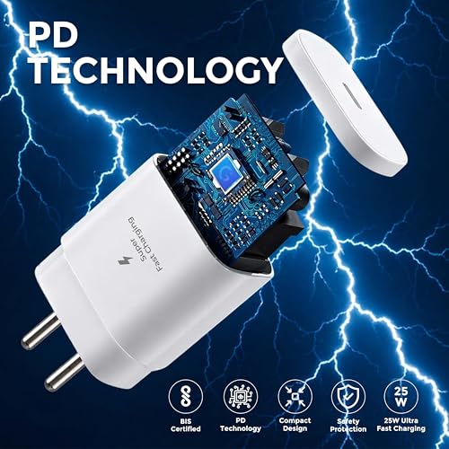 Image of MAK 25W Charger for Samsung Galaxy M14 Snapdragon 5G Type C Charger Adapter Compatible with M14 Snapdragon 5G Charger, 25 Watt USB Type C to C Pd Charging Adapter C Type, White