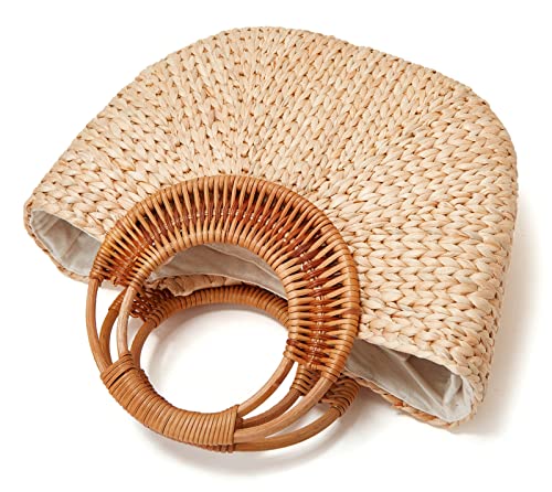 Women Beach Bag Straw Woven Tote Summer Rattan Boho Handbag Moon Basket Bamboo Top Handwoven Purse Jute Wicker Cute Braid Bride Travel Bags #TOP3