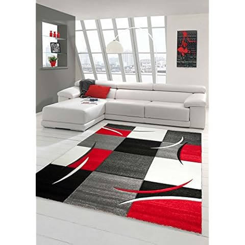 Traum Alfombra Sala de Estar Contemporánea, Patrón de Corte de Diamante Rojo Cover