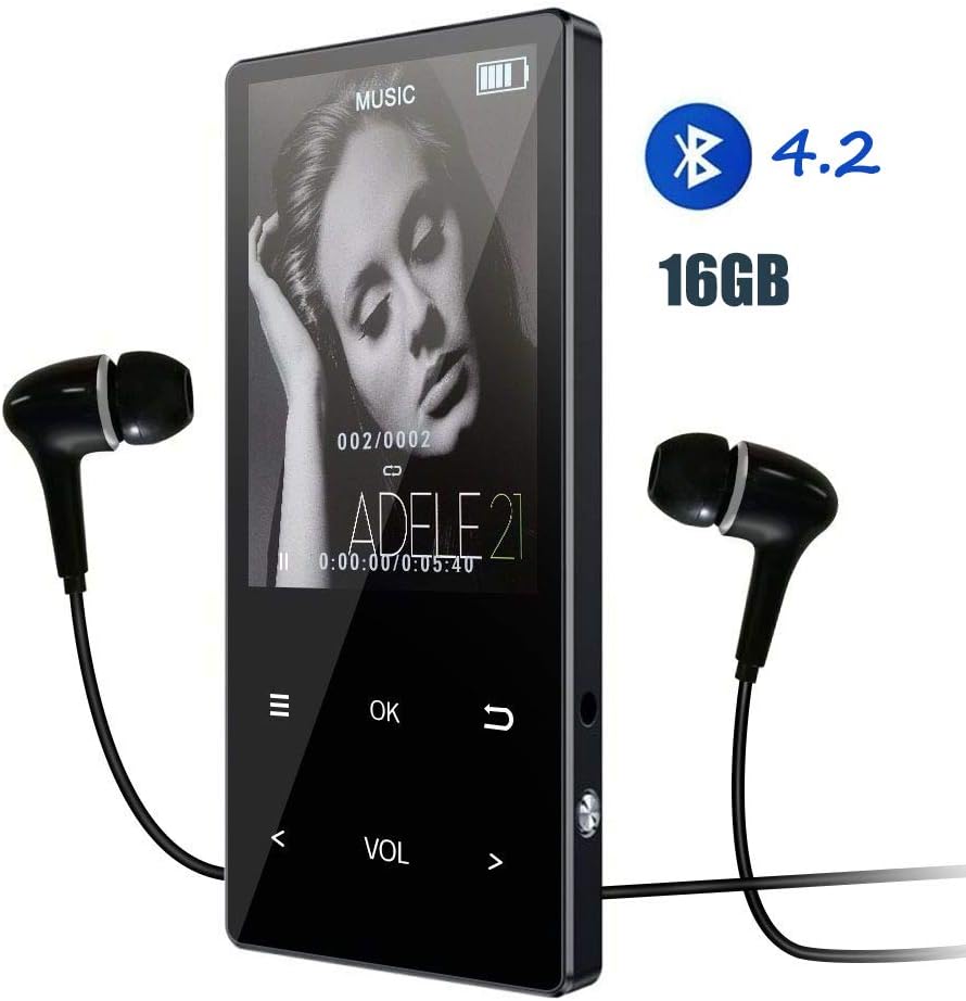 Mp3 Player, Cocopa Mp3 Player with Bluetooth 4.2 FM Radio 16GB Mp3 Players 2.4 Inches Portable Music Player for Kids with Speaker Voice Recorder,60 Hours Playtime,Support Up to 128GB