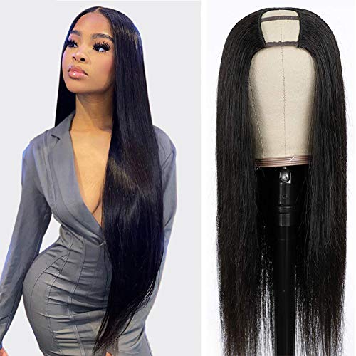 U Part Wigs Human Hair Straight Wig Human Hair 150% Density Glueless Half Wigs 2"×4"Middle U part Wig for Black Women Brazilian Remy Lace Wigs