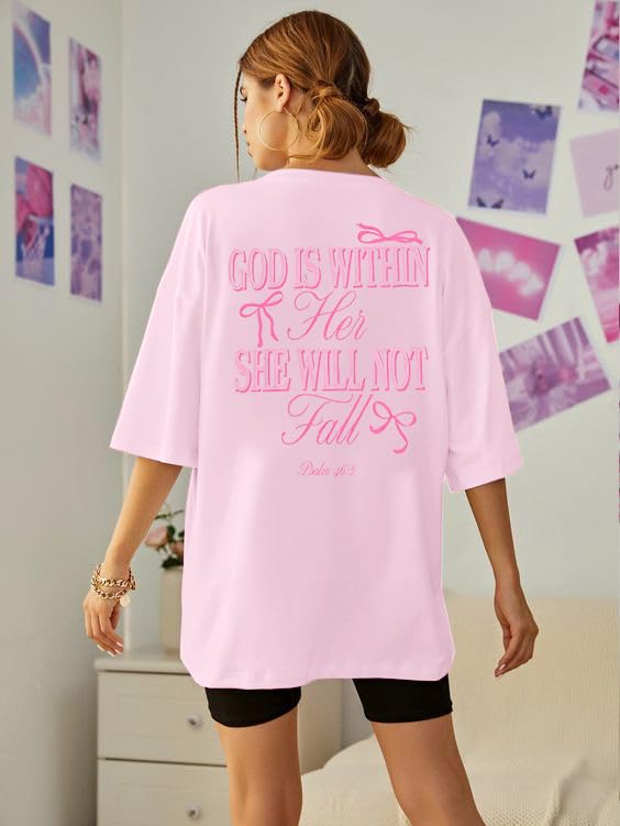 Oversized Christian Shirts for Women God is Within Her T Shirt Jesus Religious Gift Tee Bible Verse Inspirational Tops4