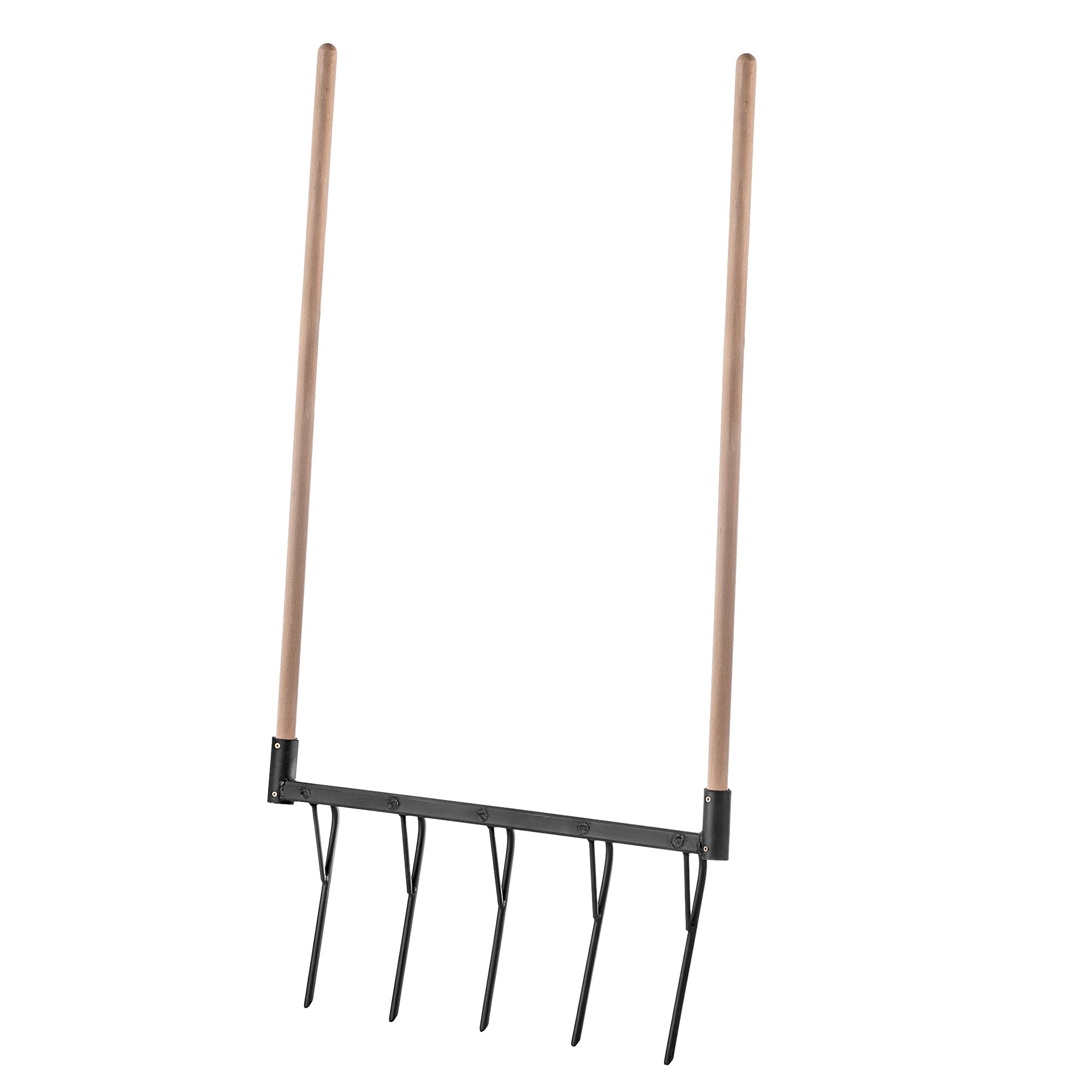 KADAX Forchetta per sepoltura con 5 denti e lunghi steli in legno, robusto coltivatore per allentare il terreno e la lavorazione del giardino, forchetta doppia fossa (con gambo)
