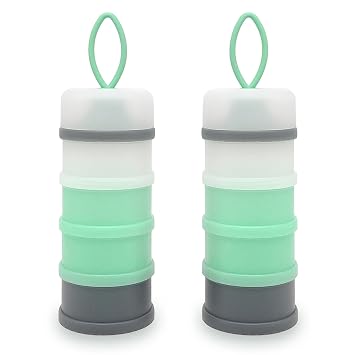 Baby Formula Dispenser, Portable Milk Powder Dispenser Container, Baby Feeding Travel Storage Container, Non-Spill Stackable Baby Snack Storage Container, BPA Free, 4 Compartments, 2 Packs