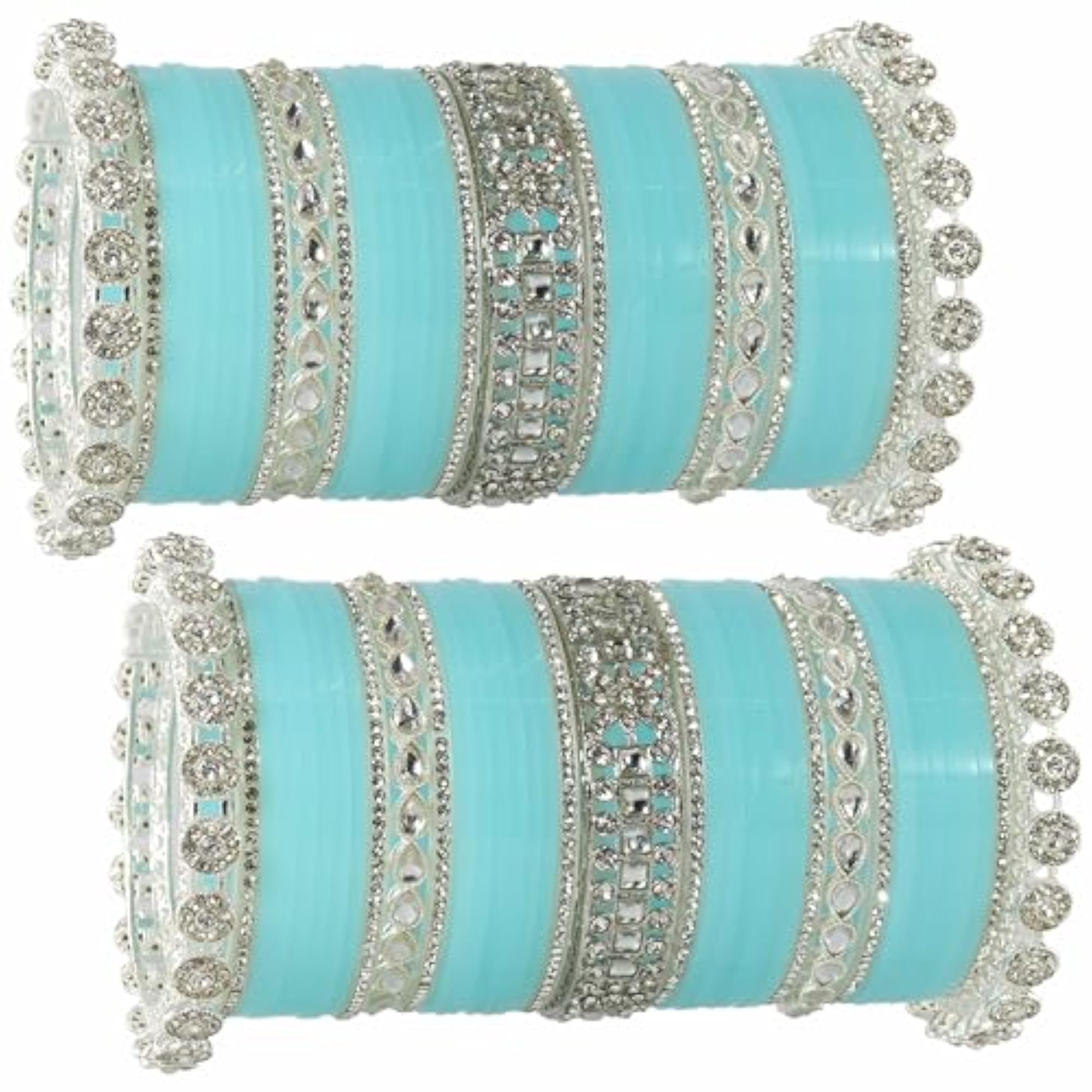 Bridal Silver Chuda Set with Zircon Diamond & Kundan Beads