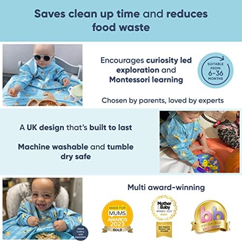 BIBaDO - 2-Pack Baby & Toddler Feeding Coverall Bib, Baby Led Weaning Bib, Long Sleeve Bib, Easy to Clean Baby Bibs for Eating, Adjustable High Chair Catch All Sleeved Bibs, Designed for Home & Travel