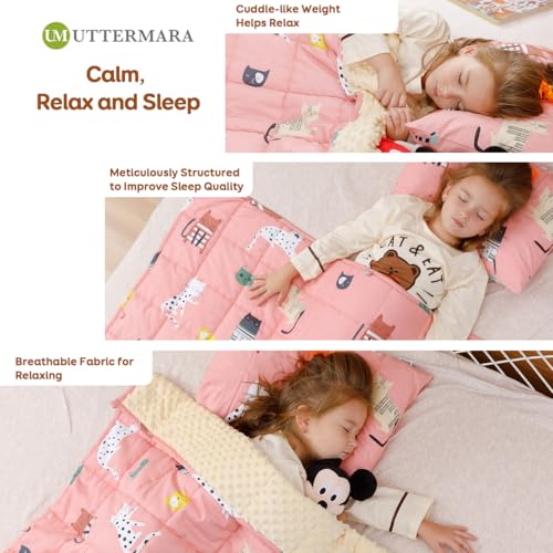 Image of Uttermara Weighted Blanket 7 lbs, Ultra Cozy Minky Fleece and Cotton Sided with Cartoon Patterns, Reversible Heavy Blanket Great for Calming and Sleeping, 36x48 inches, Pink Cat
