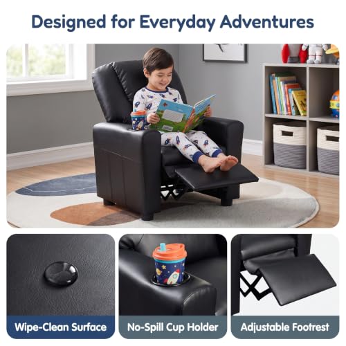 Image of 23 inch W PU Leather Recliner Chair with Cup Holder and Recline, Black
