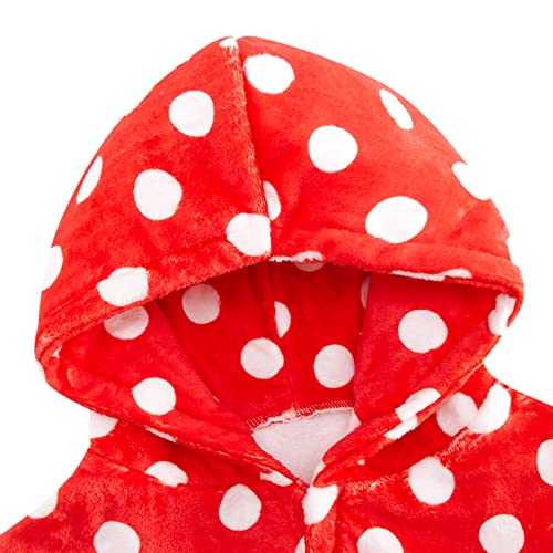 Aideaone Big Girl's Bathrobes Red Wave Point Sleepwear Warm Flannel Hooded Robes For 10-12 Years #TOP2