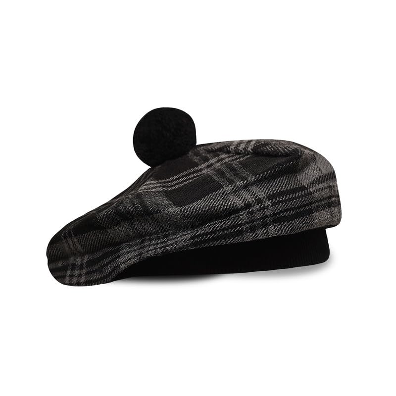 Image of Scottish Tam O' Shanter Hat Tartan Bonnet Pom Pom Wool Flat Cap One Size