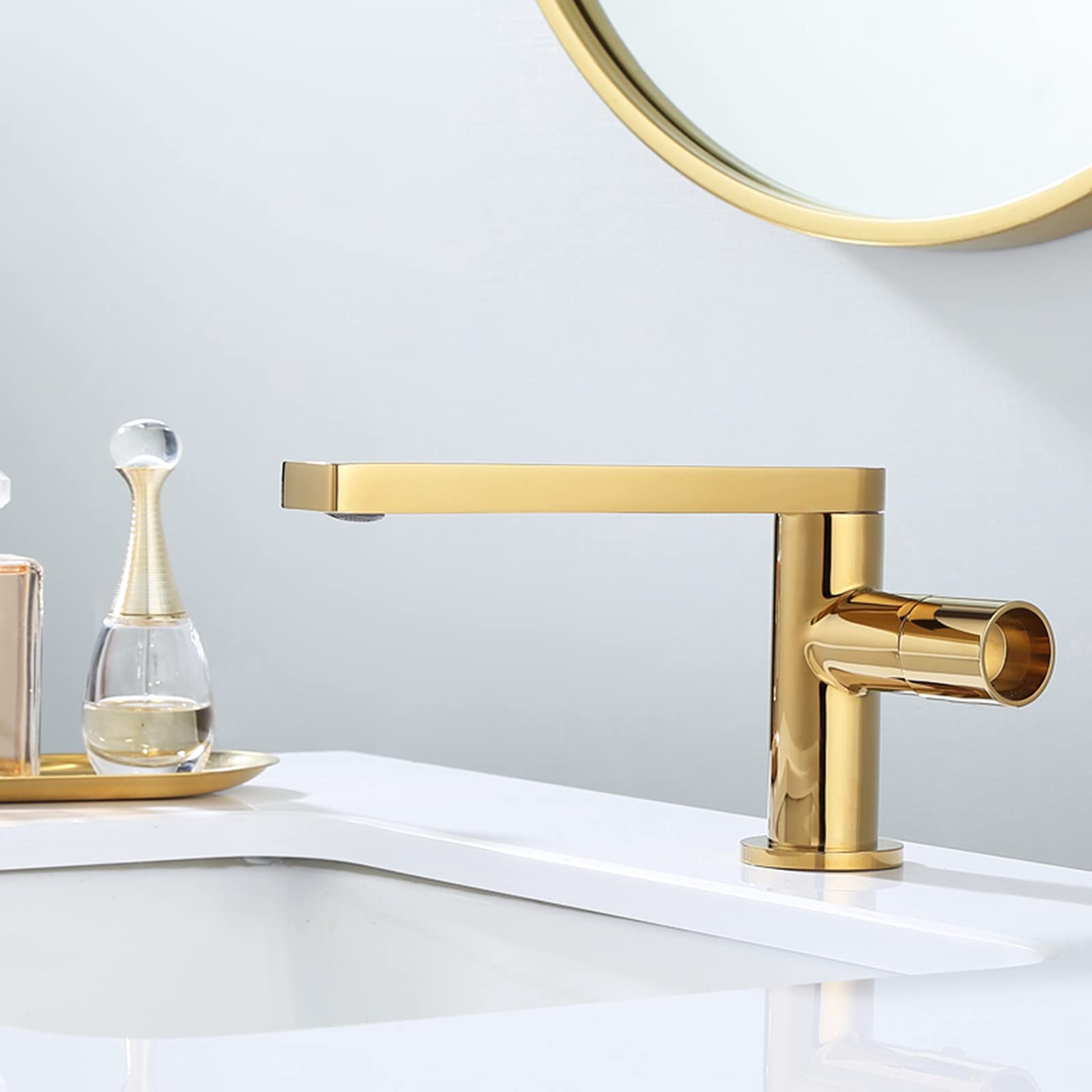 Mitigeur de lavabo rotatif 360 robinet eau chaude et froide laiton doré