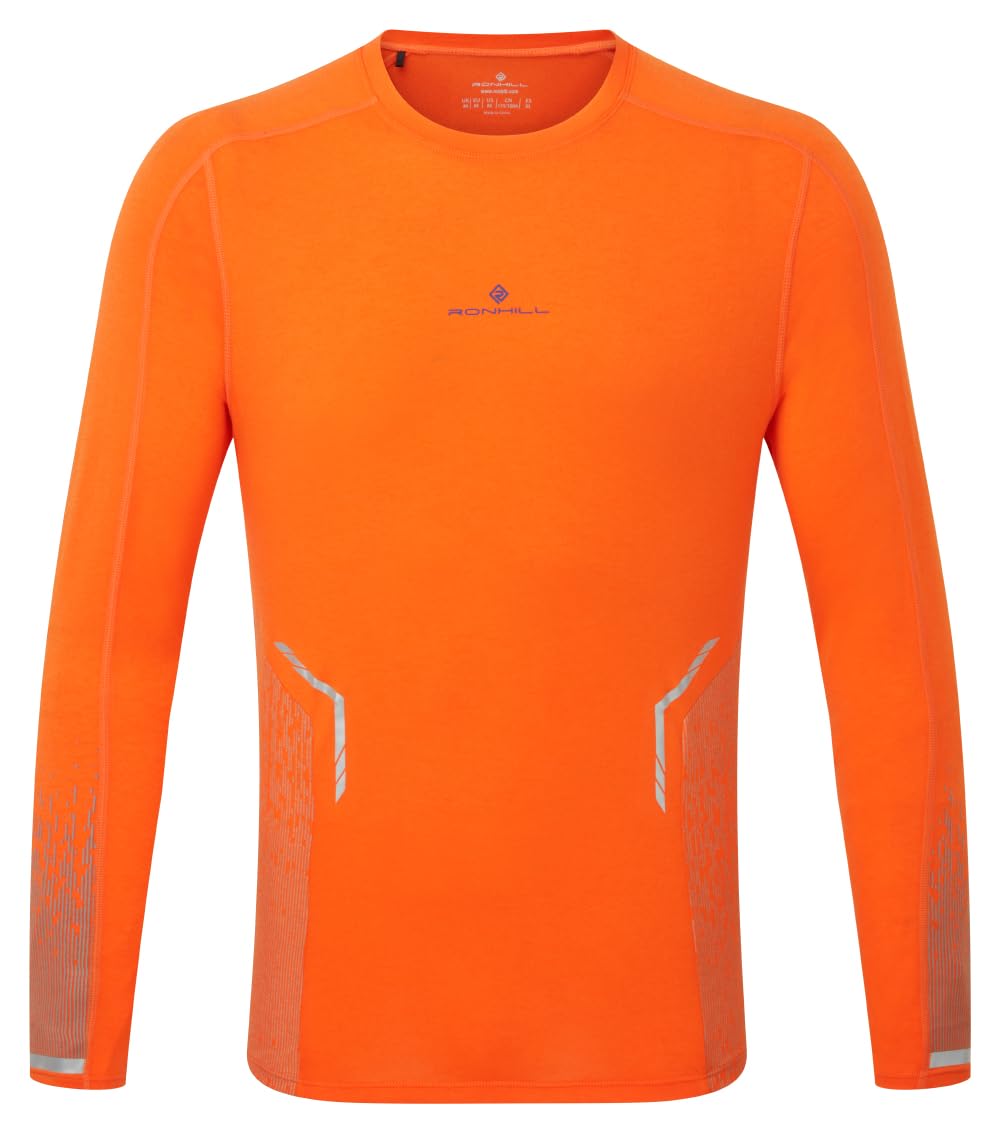 RONHILL Running, Men's Tech Reflect L/S Tee, CardinalOrange/Reflct, S