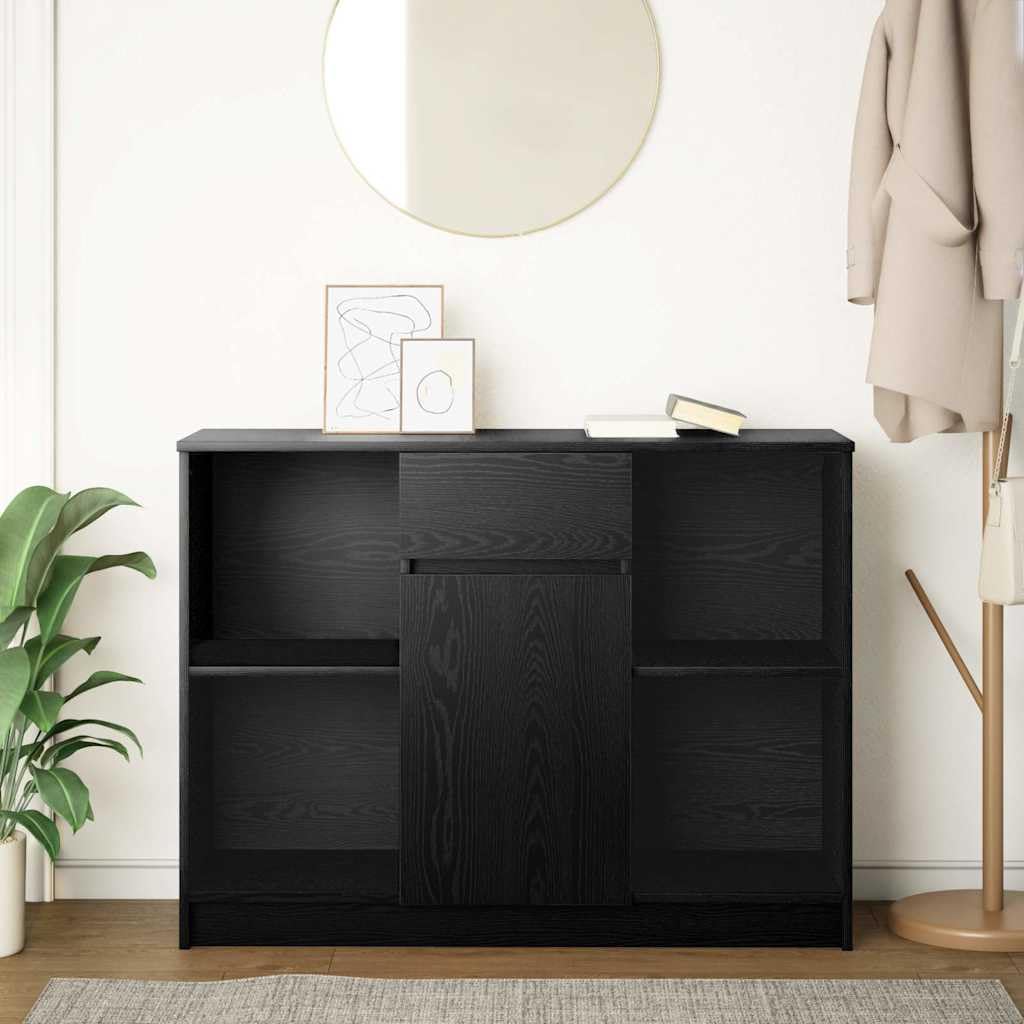 Credenza con Cassetto Rovere Nero Legno Multistrato 101x35x76cm Mobile Multiuso per Cucina Soggiorno Ufficio con Ripiani e Anta