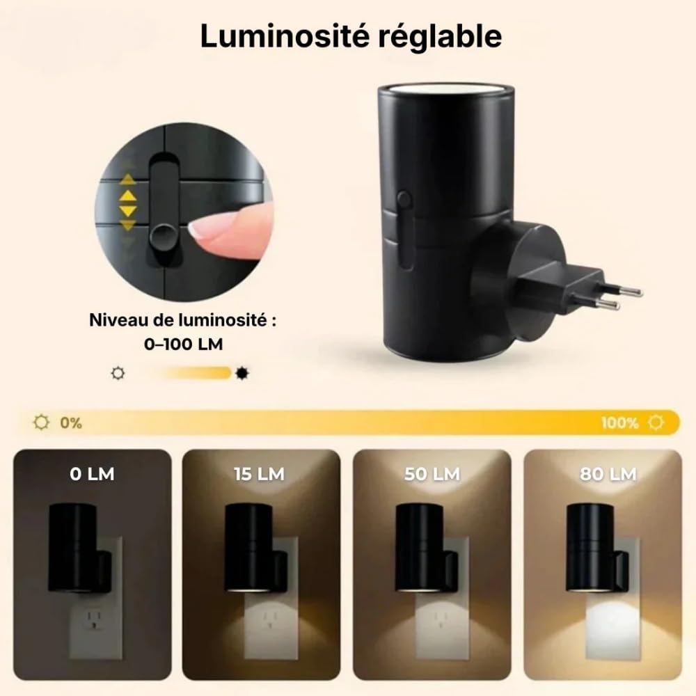 Lumora - Lampe murale LED haut de gamme Veilleuse Prise Electrique avec détecteur de mouvement, intensité variable, pour intérieur, couloir, chambre, escalier