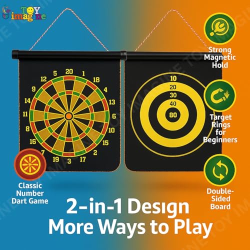 Image of Toy Imagine 14 Inch Magnetic Dart Board Game - Double Sided Dartboard with Safe Magnetic Darts, Indoor Outdoor Family & Office Game for Boys & Girls, Fun Party Play, Diwali Gift