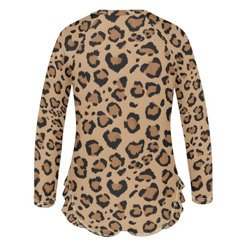 ALAZA Dark Brown Leopard Print Girls One Piece Swimsuit Long Sleeve Rash Guard Swimsuits UV 50+ Swimwear Zipper3