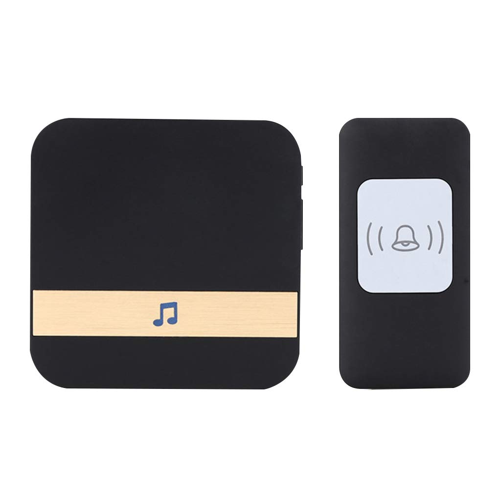 LIUXIUER Wireless Doorbell Waterproof, 1 Transmitter 1 Receiver Wireless Remote Control Doorbell, 52 Polyphonic Music / 4 Volume Levels / 300M (984FT) Transmission Distance,Black