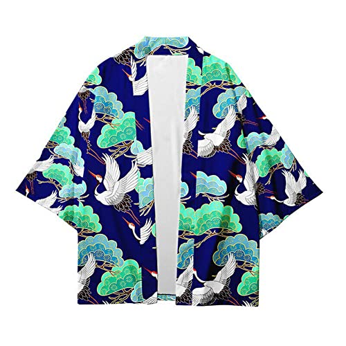 Image of HAORUN Men Japanese Kimono Coat Loose Yukata Outwear Long Bathrobe Tops Vintage
