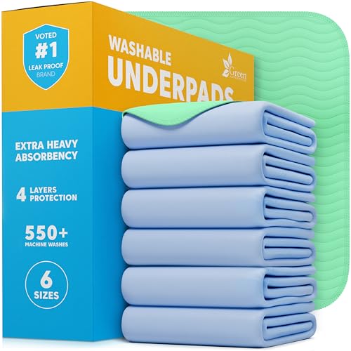 Image of GREEN LIFESTYLE® Washable Underpads - Heavy Absorbency Reusable Bedwetting Incontinence Pads for Kids, Adults, Elderly, and Pets - Toddler Mattress Pads for Bed, Sofa, Couch, Floor (Pack of 6 - 34x36)
