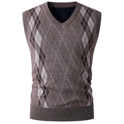 Men's Argyle Vintage Sweater Vest, Classic V-Neck Sleeveless Slim Fit Knit Pullover Lightweight Warm Fashion Tank Tops
