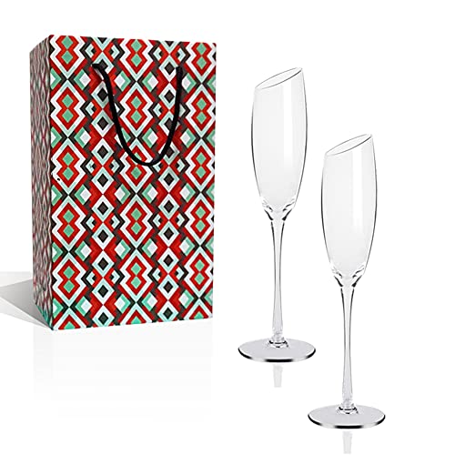 Champagne Glasses Set of 2, 180ml/6 Oz Slanted Champagne Glasses Bulk, Crystal Champagne Glasses for Women/Friends/Couple/Mr/Mrs, Champagne Flutes Set with Gift Box for Wedding/Anniverary/Birthday