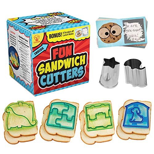 UpChefs Sandwich Cutters For kids - Create Healthy School Lunches in Minutes with These Fun Bento Lunch box Accessories - Includes Fruit and Vegetable cookie cutters for kids Plus Fun Scratch Notes