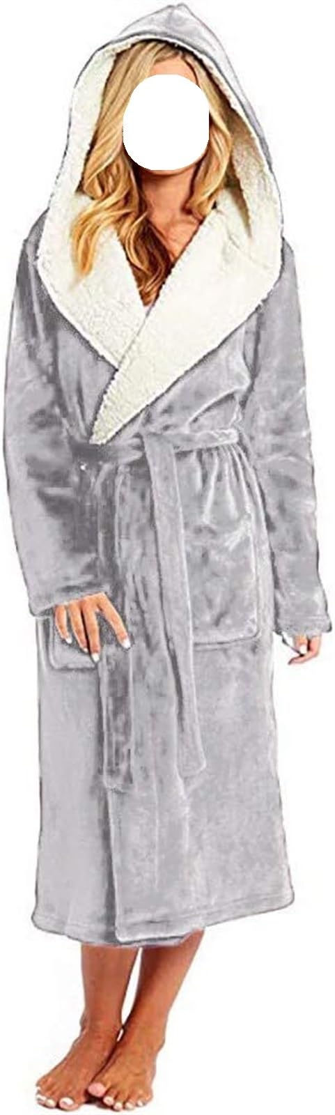 Accappatoio Accappatoi Lunghi da Donna in Pile di Peluche, Morbidi E Caldi, Pigiami Notte in Spugna Sherpa con Cappuccio Abbigliamento(D,S)