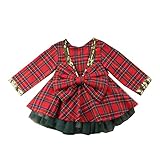 Weihnachten Dress Up Weihnachtskleid Kinder Baby Mädchen Weihnachtskleid Langarm Pailletten Bowknot Mesh Kurzer Rock Doppel Party Kleid Kleidung (Rot, 2-3Jahre)