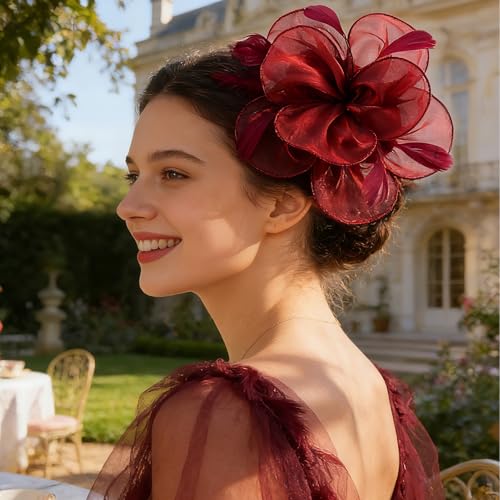 Image of DRESHOW Fascinators Hat Tea Party Headwear Ribbons Feathers on a Headband and a Clip for Women