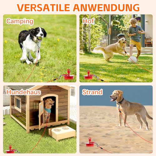 Bodenanker Hund mit Lock-Cap Verhindert das Herausziehen,Bodenanker für Draußen,Hof,Strand&Camping,Rostfreie 3M Leine with Anlegepflock für Hunde Groß für Hundekabel, bis zu 250lbs