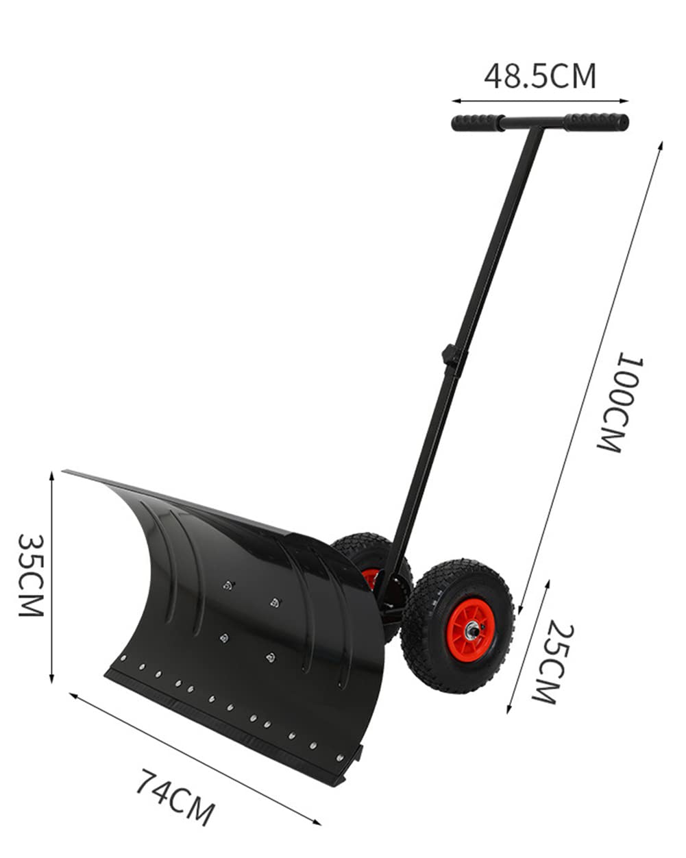 Pala de Nieve con Ruedas, empujador de Nieve de Metal Resistente, Herramienta de remoción de Nieve con Mango de ángulo Ajustable Acolchado, Hoja de 29", Ruedas de 10", Negro