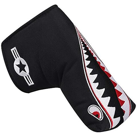 BIG TEETH Golf Head Covers Blade Putter Cover Golf Club Protector Cute Shark Pattern Magnetic Closure Oxford Fabric Cover