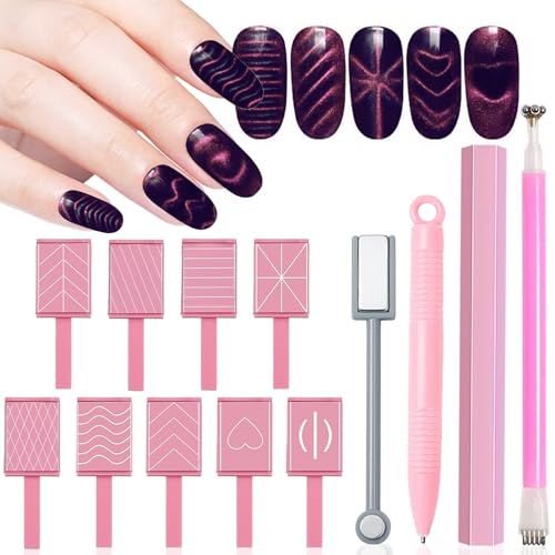 SILPECWEE 13Pcs Cat Eye Magnet for Nails, Super Magnetic Nail Polish Magnet Cat Eye Gel Nail Polish Magnet 3d Cat Eye Magnetic Wand Nail Magnets For Nail Art Tool Accessories