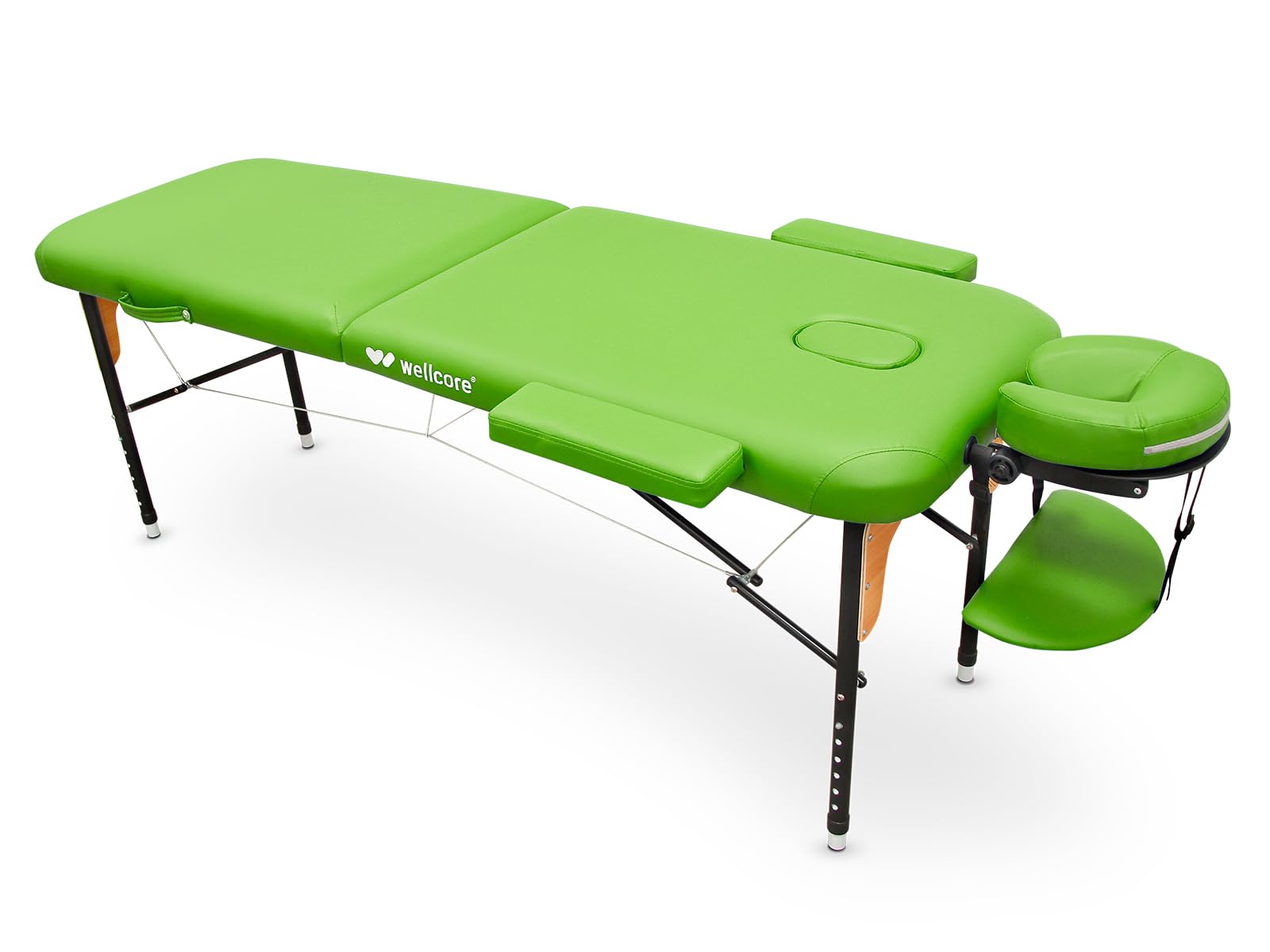 QUIRUMED Camilla Plegable de Aluminio WELLCORE, Color Verde Pistacho, 185 x 65 cm, Respaldo Abatible, Tapizado 14 cm, Altura Regulable, con Cabezal y Bolsa de Transporte