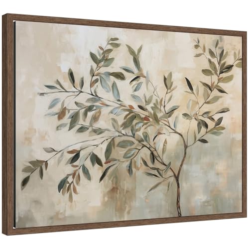 Kate and Laurel Framed Canvas Wall Art Print Olive Tree Abstract by The Creative Bunch Studio, 24 x 18 Sylvie Walnut Frame, Modern Contemporary, Nature Art for Wall Decor