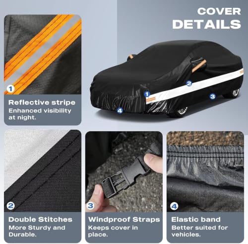 Image of 10 Layers Sedan Car Cover Custom Fit for Cadillac DTS /XTS (2006-2011), Waterproof All Weather for Automobiles, Outdoor Full Cover Sun Rain Dust UV Protection with Cotton. Black