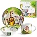 MIAMIO - 3er-Set Kindergeschirr/Porzellan Kinderbesteck, Kindergeschirr-Set aus Porzellan - Inklusive Teller, Schüssel und Tasse - Für Kinder und Kleinkinder (Dschungel) Jungle Grün