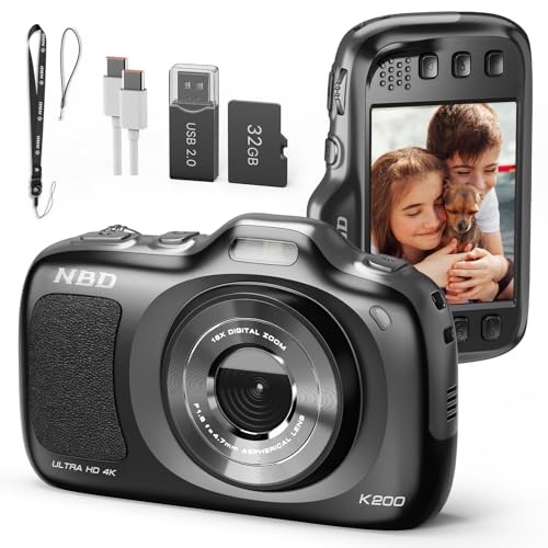NBD 6400万画素 4K コンデジ【USB抜即転】16倍ズーム 120g超軽量 デジタルカメラ 2.8"IPS 16フィルター 大容量256GB対応 Vlog用カメラ​ 初心者向け(ブラック)