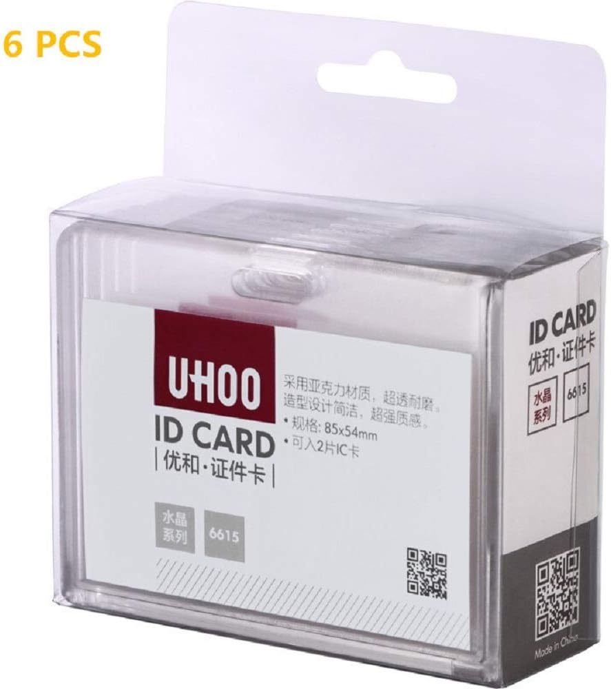 6 Pack Clear ID Badge Holder Acrylic Name Tag Crystal Plastic Case for ID Card/Driver's License/Swipe Cards with 6PCs Detachable Color Lanyards and Clips for School Business Office (Horizontal)