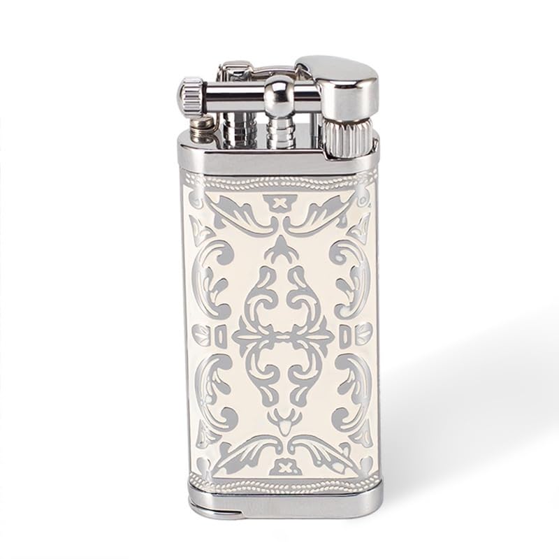 Encendedor portátil de butano vintage con esmalte blanco