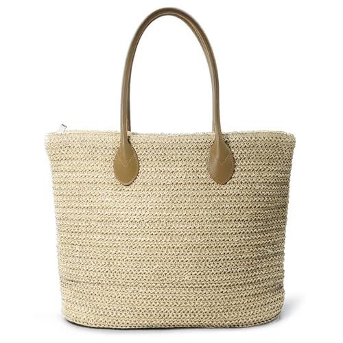 HOXIS Weekender Lightweight Synthetic Straw Shopper Tote Womens Shoulder Handbag